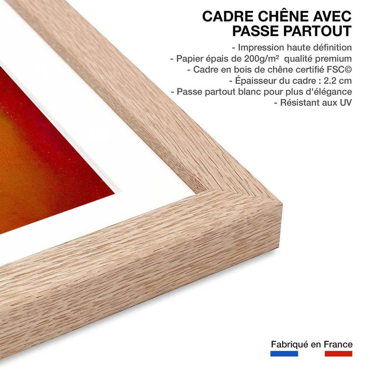 Poster fragments orangés Affiche + cadre en bois - Chêne