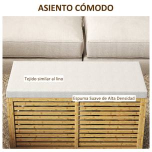 Baúl de Almacenaje para Dormitorio 122L Taburete de Almacenaje Tapizado en Lino Sintético con Cojín Marco de Bambú para Entrada Salón 90x42x43 cm Gris y Natural