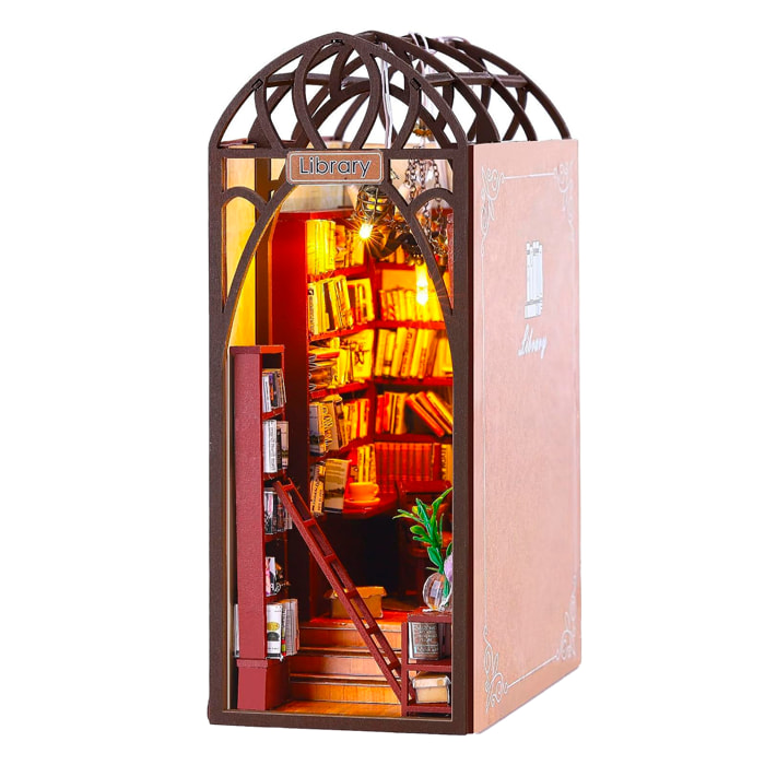 Librería Enciclopedia. Book Nook realista con gran detalle, cubierta y luces led.