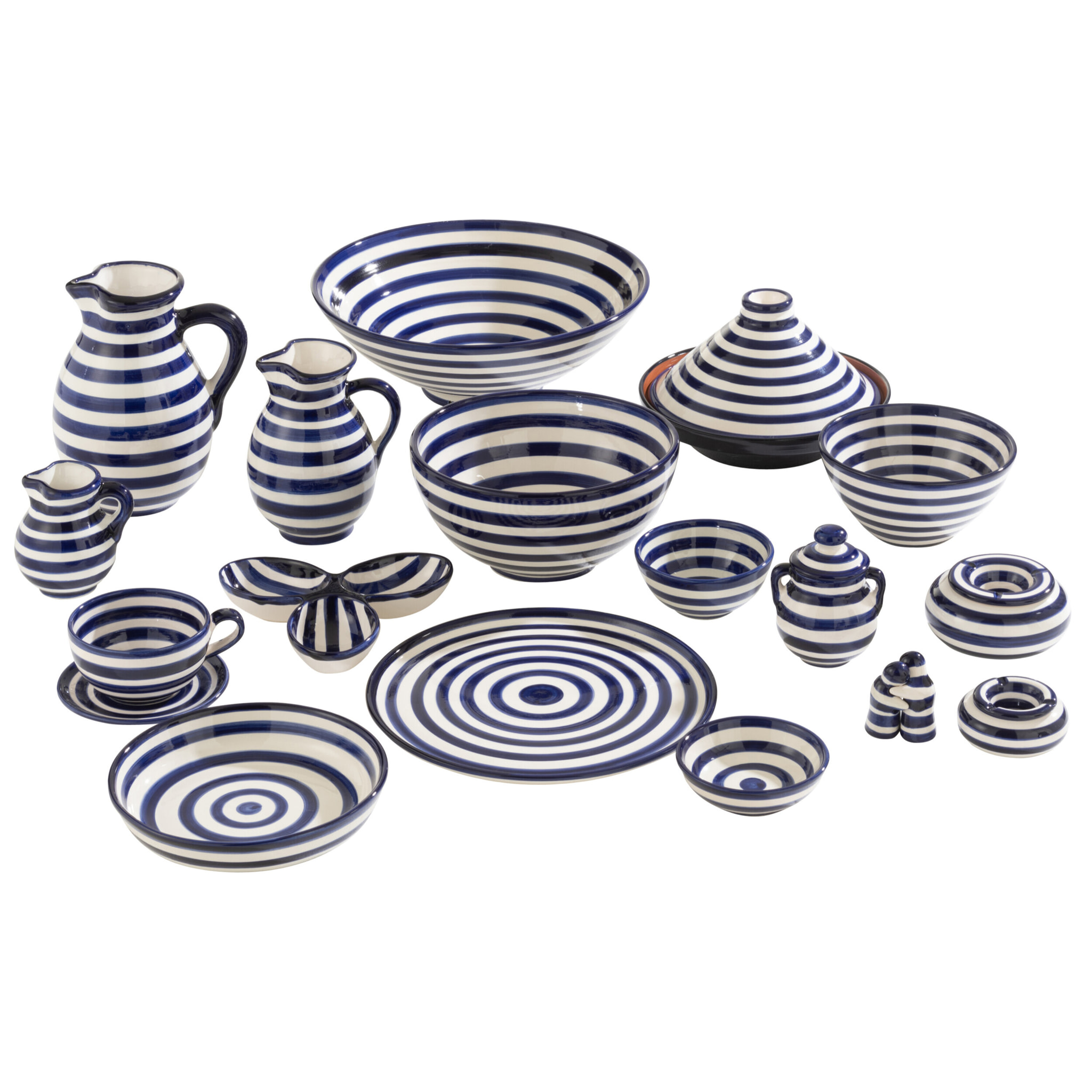 J-Line cendrier Granada Stripes - céramique - blanc/bleu - large