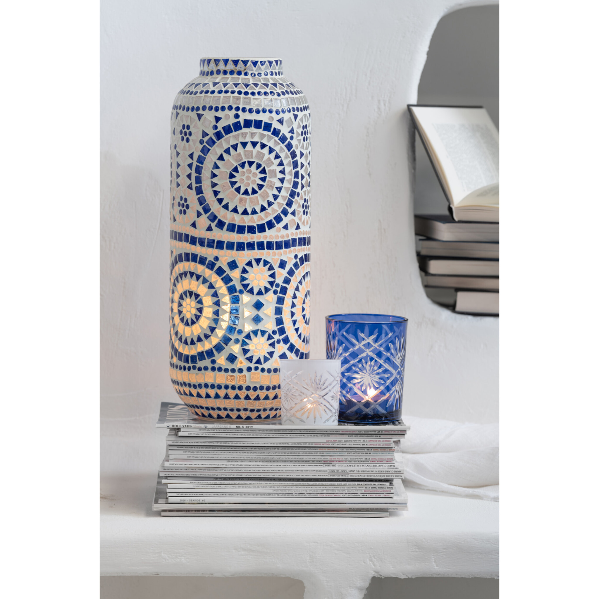 J-Line photophore Santorini - verre - blanc - small - 4 pcs