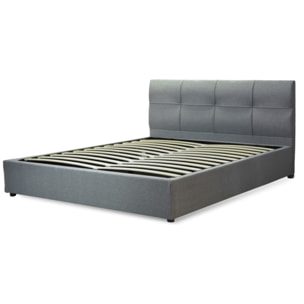 Lit coffre Macao avec tête de lit | Espace de Stockage jusqu'à 900 L | Robuste et Large Angle d’Ouverture | Tissu | Gris clair