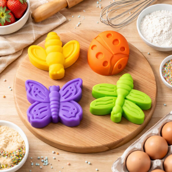 Lot de 4 mini moules en silicone forme insecte, Happy Cake