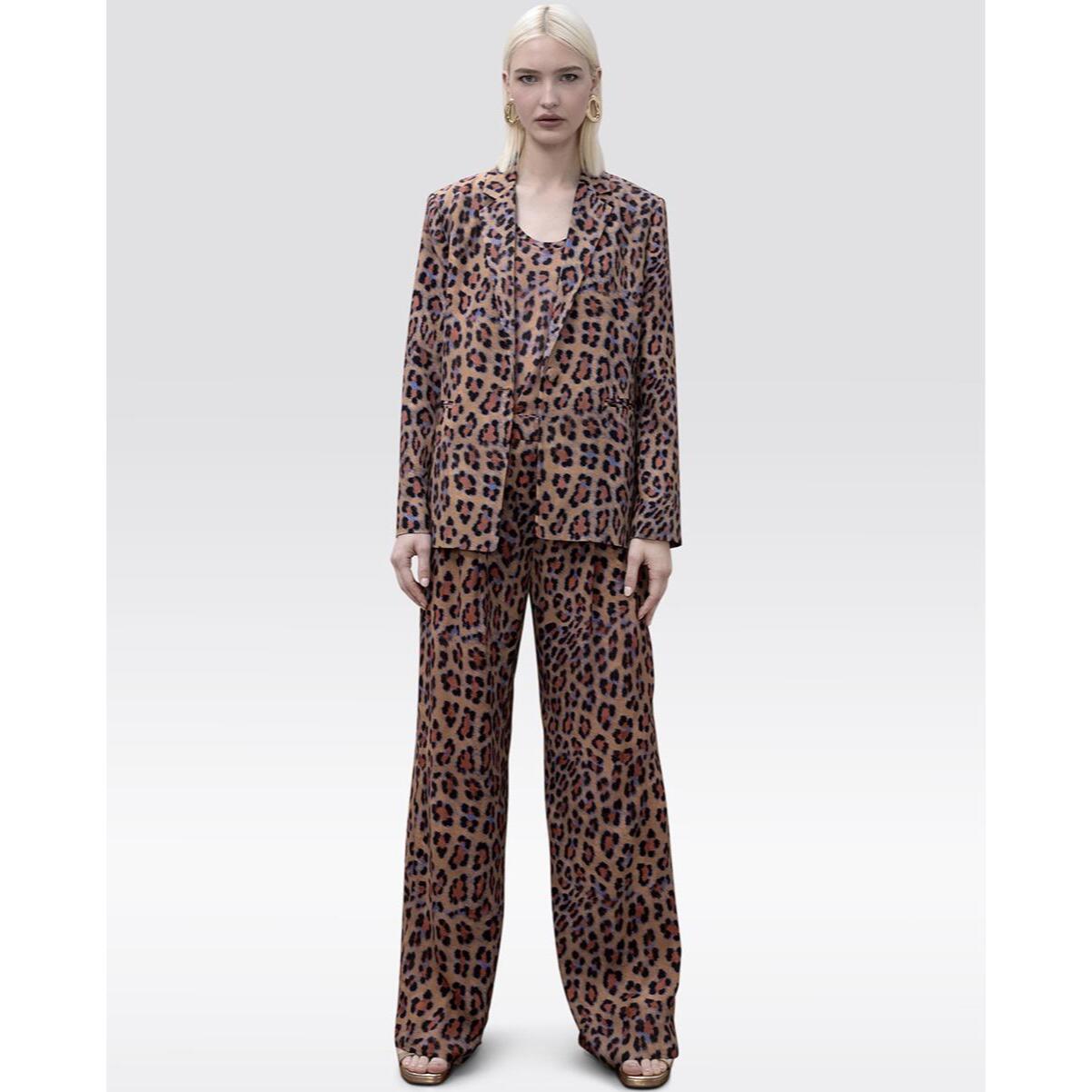 Blazer fluido e dritto con stampa animalier