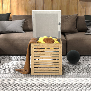 Baúl de Almacenaje para Dormitorio 54,7L Taburete de Almacenaje Tapizado en Lino Sintético con Cojín Marco de Bambú para Entrada Salón 40x40x47 cm Gris y Natural