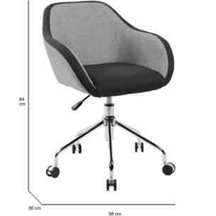 Sedia da ufficio Mandurah, Poltrona operativa da ufficio, Seduta ergonomica da ufficio, 56x58h77/84 cm, Grigio e Nero