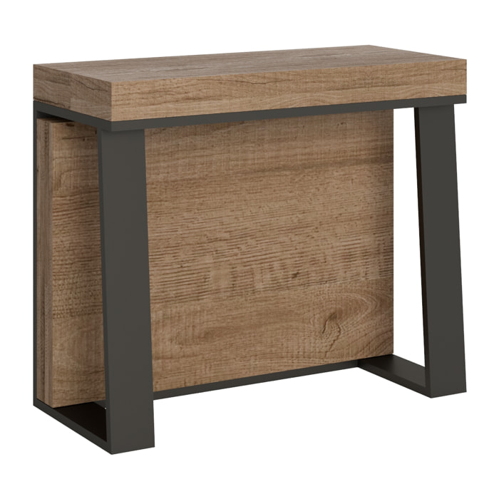 Console extensible 90x40/288 cm Asia Chêne Nature rallonges internes cadre Anthracite