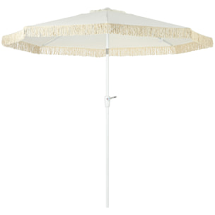 Parasol inclinable de jardin style bohème à franges polyester haute densité crème