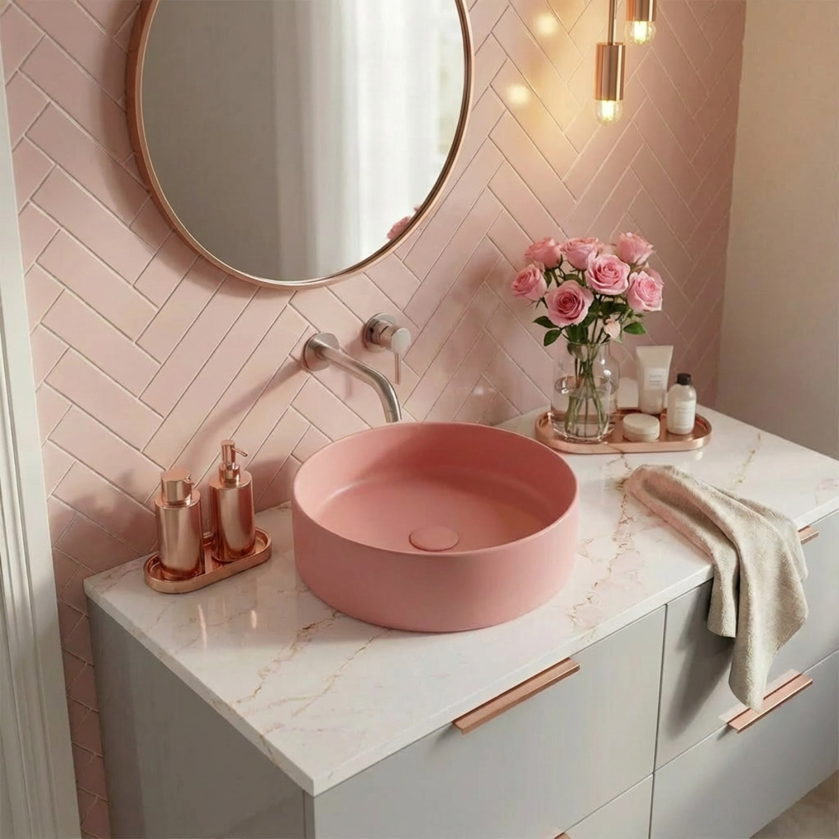 Vasque à poser ronde 36 cm hauteur 12,5 cm sans trop-plein rose mat PixL (CEPX3636PM)