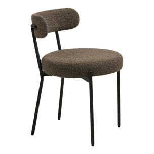 Set 2 sedie da pranzo Badalona in bouclé marrone con gambe nere 49x57x72 cm