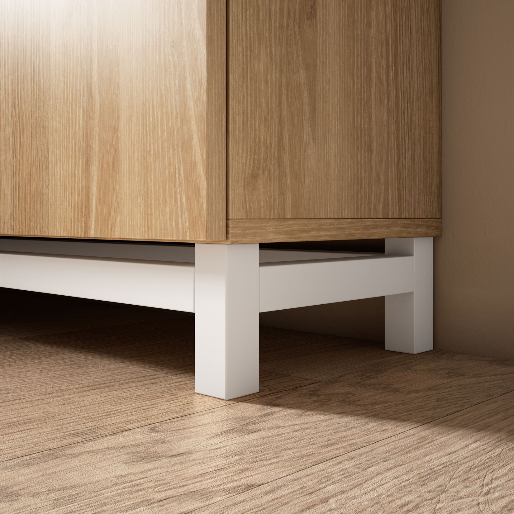 Zapatero Copenhague melamina roble dorado patas blanco 90x90x27 cm
