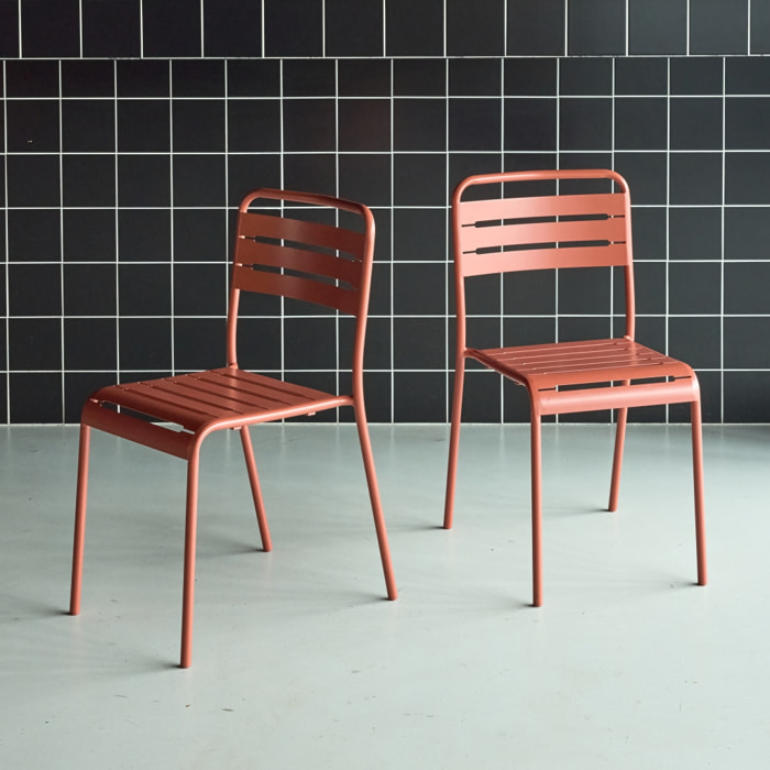 Lot de 2 chaises de jardin acier. 2 places. terracotta. Amelia. L44 x P52 x H79cm