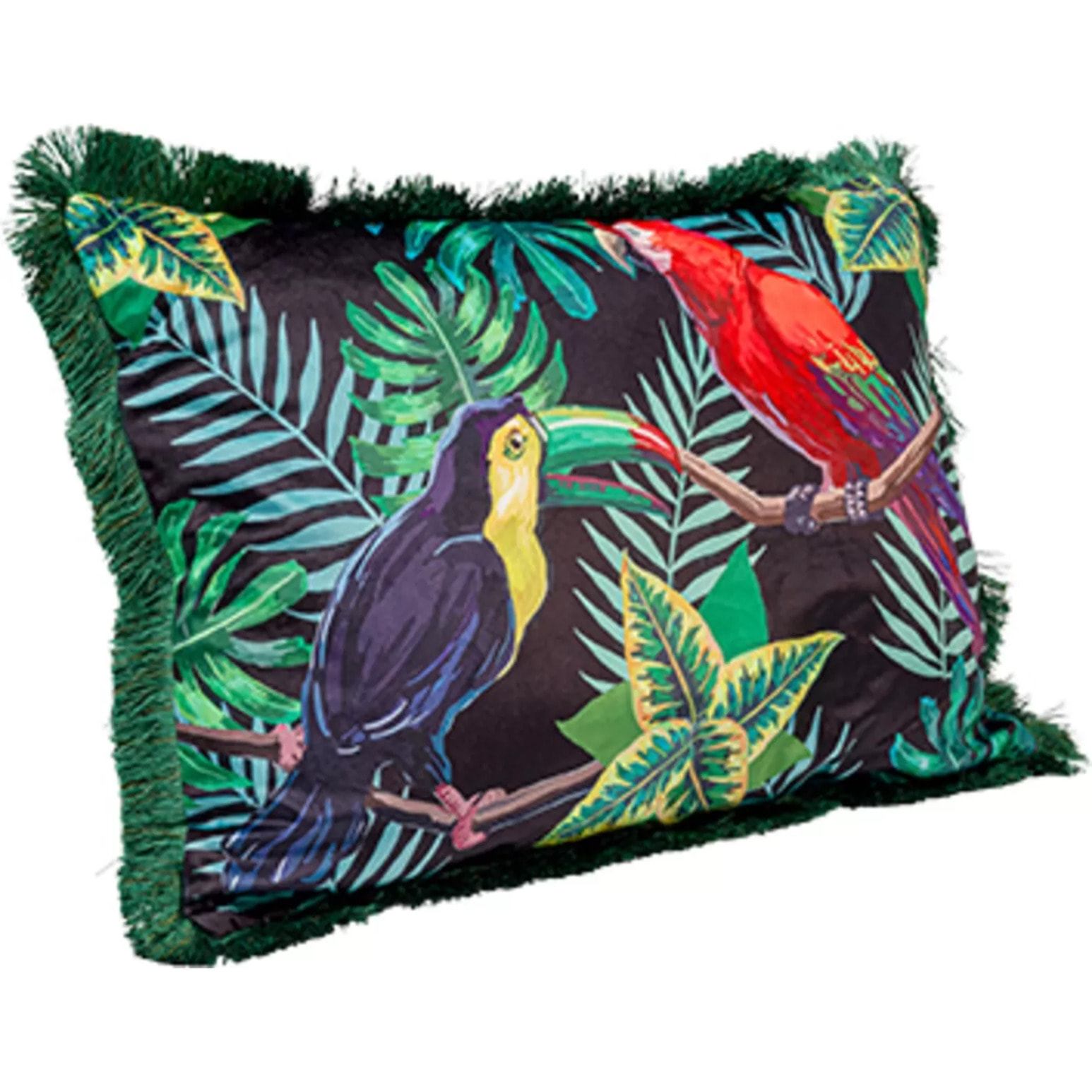 Coussin à franges Jungle oiseaux Kare Design