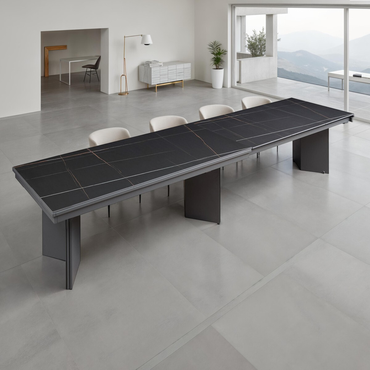 Table à manger extensible Tomasucci LELO, en céramique, marbre noir, gris, 200/258/316/374 × 100 × 75 cm