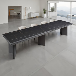 Table à manger extensible Tomasucci LELO, en céramique, marbre noir, gris, 200/258/316/374 × 100 × 75 cm