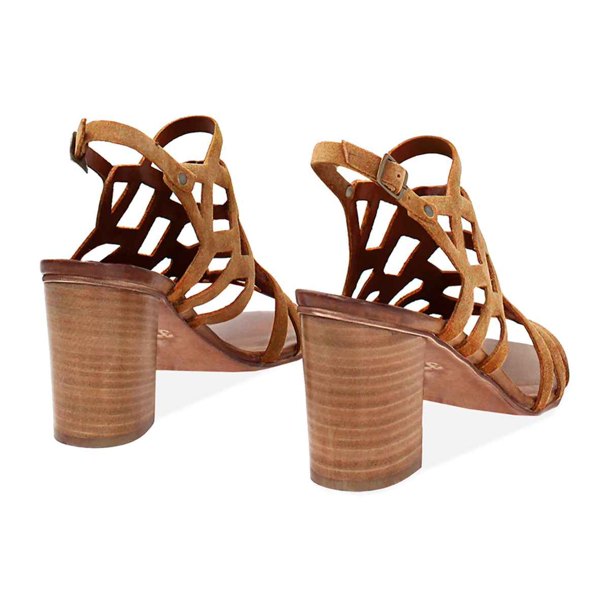 Sandalo da donna cognac in camoscio, tacco largo 7,5 cm