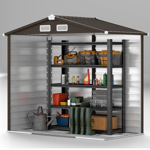 Caseta de Jardín Exterior 2,36m² 213x120x194 cm Cobertizo de Jardín Exterior con Base Refuerzo (Suelo NO Incluido) Puertas Correderas Dobles Candado Ventanas Roble