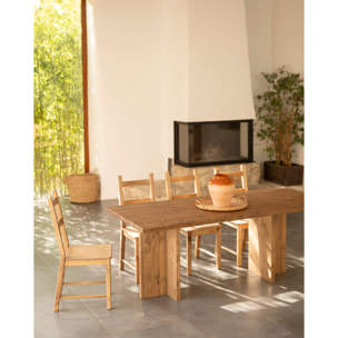 Table à manger en bois massif ton chêne foncé en différentes tailles