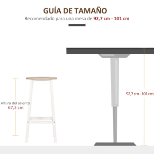 HOMCOM Juego de 2 Taburetes Altos de Cocina Taburetes de Bar con Patas de Acero y Reposapiés para Salón Comedor Bar Carga 75 kg 32,5x32,5x65 cm Natural y Blanco