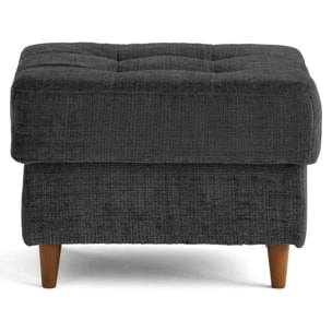 Anna - pouf en velours texturé - pieds en bois - Gris Anthracite