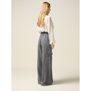 Oltre - Pantaloni cargo in tencel con pietre - Grigio