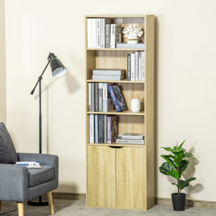 Bibliothèque 4 étagères armoire 2 portes dim. 59 x 29 x 180 cm effet bois clair