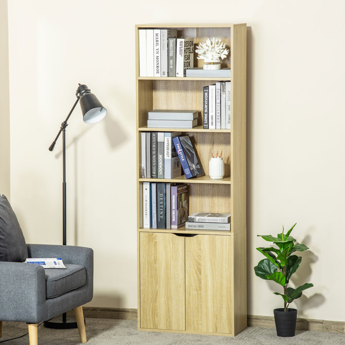 Bibliothèque 4 étagères armoire 2 portes dim. 59 x 29 x 180 cm effet bois clair