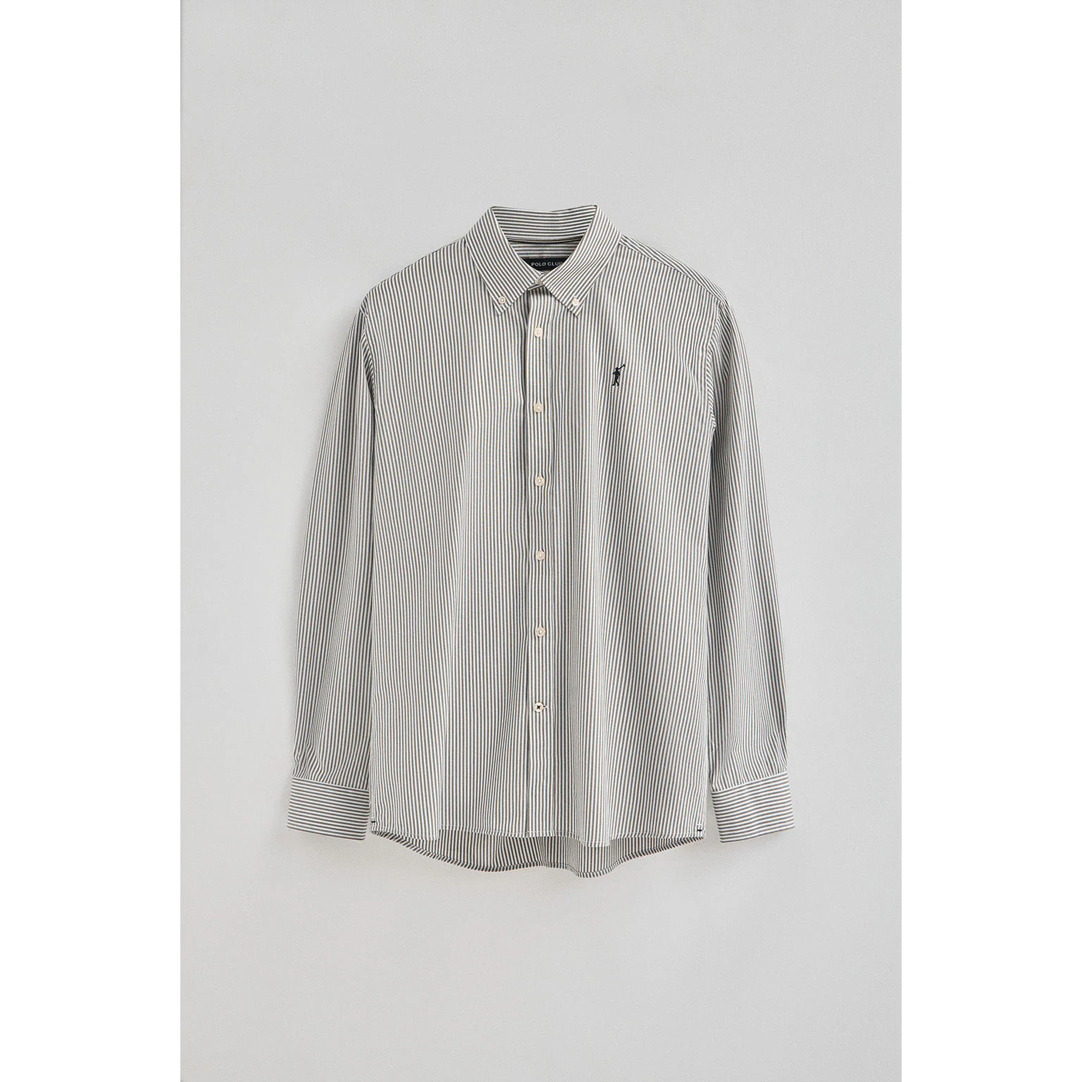 Camisa verde militar de rayas y corte regular con logo Rigby Go