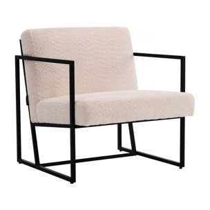 Fauteuil "Kennedy" en velours et métal - 73. 5 x 75.5 x 81 cm - Crème