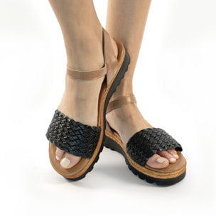 SANDALO INTRECCIATO VERA PELLE NERO