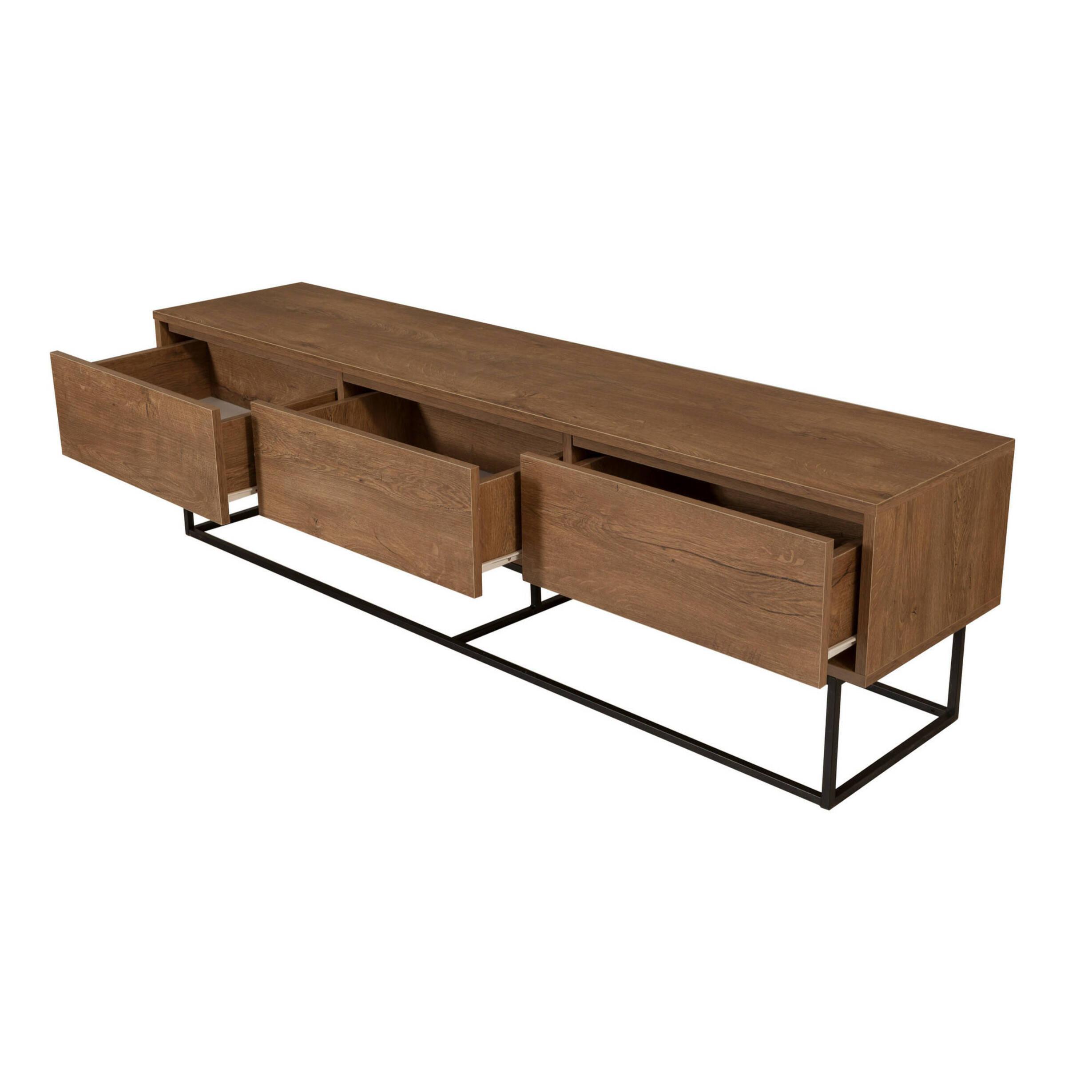 Mobile porta TV Dlapadul, Credenza da soggiorno, Armadio basso per TV, Base parete attrezzata, 180x40h50 cm, Noce e Nero