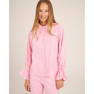 Camiseta de pijama de mujer abotonada de cuadros vichy