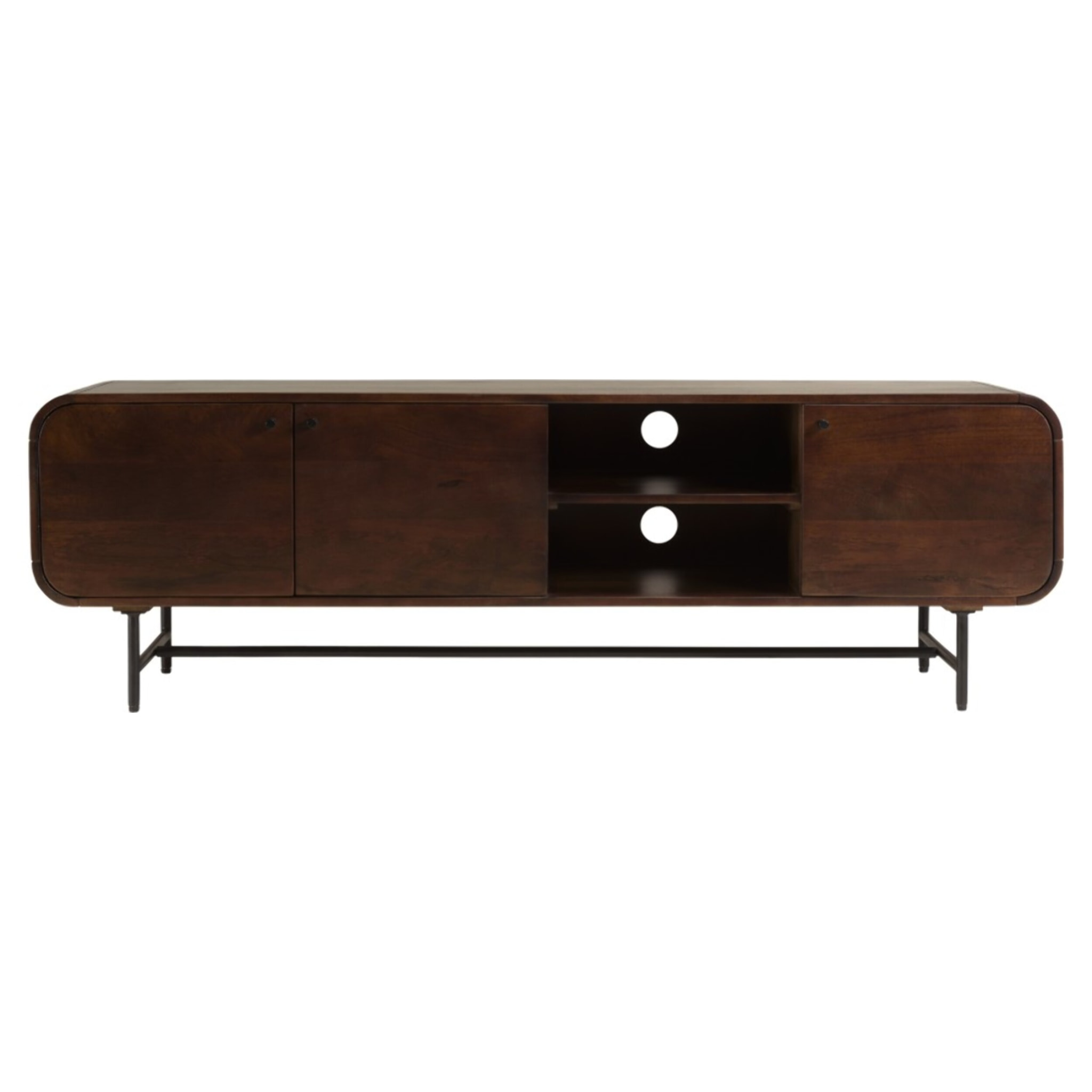 ALIX - Meuble TV design bois foncé et métal noir 3 portes ALIX