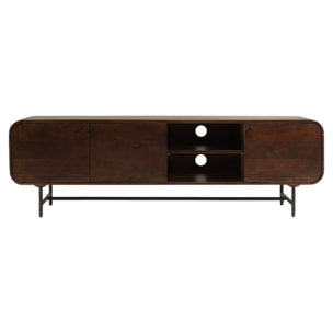 ALIX - Meuble TV design bois foncé et métal noir 3 portes ALIX