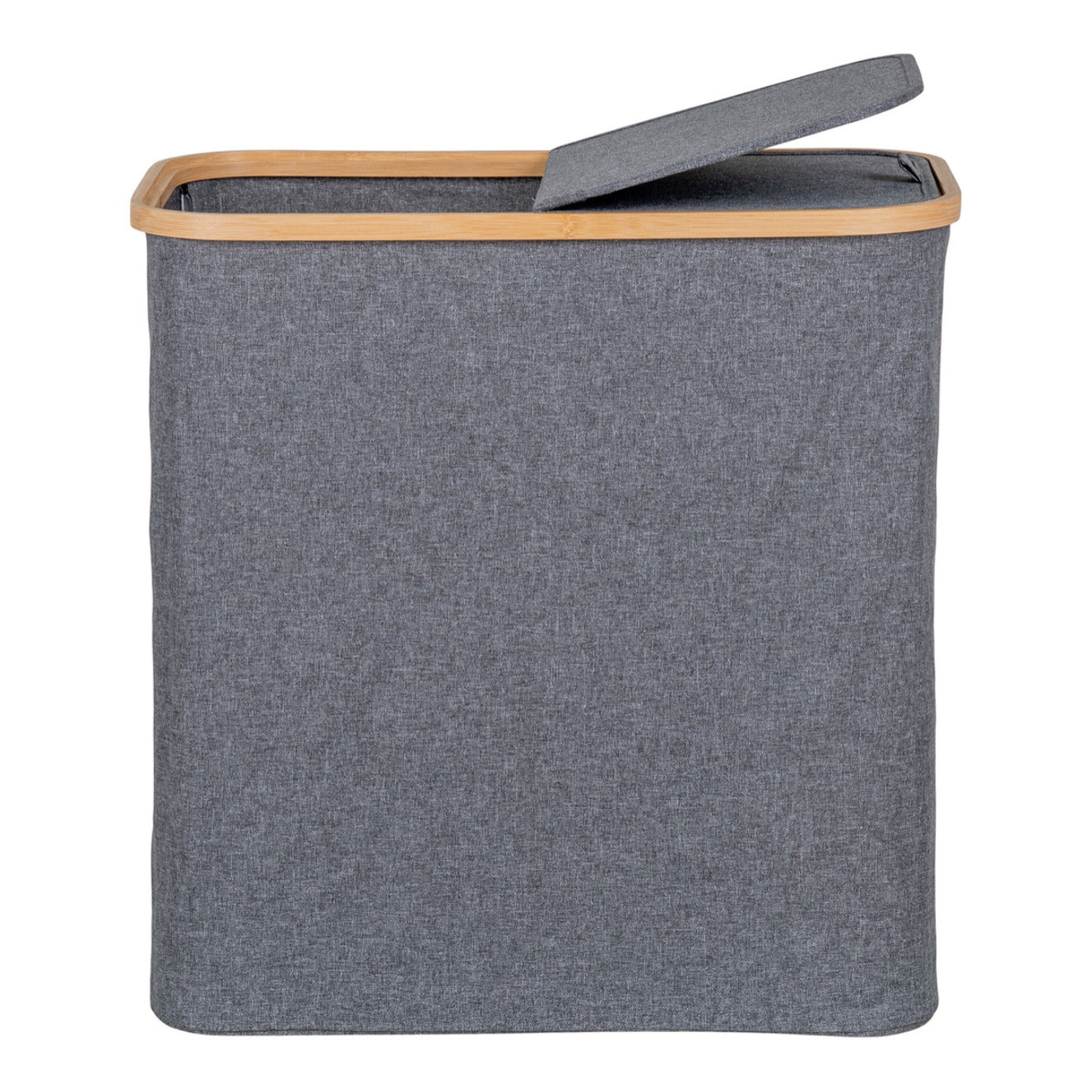 Cesta portabiancheria Noto in bambù FSC e tessuto grigio scuro 54x33x54 cm