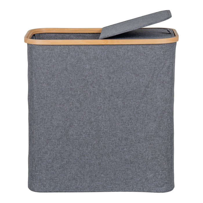 Cesta portabiancheria Noto in bambù FSC e tessuto grigio scuro 54x33x54 cm