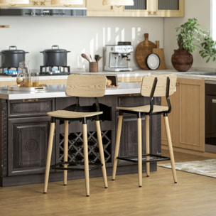 Lot de 2 chaises de bar style nordique néo-rétro piètement acier effilé effet bois