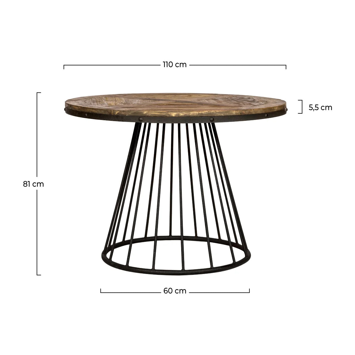 Table ronde 5 personnes en bois de cèdre et pied en métal D110 cm - Pralus
