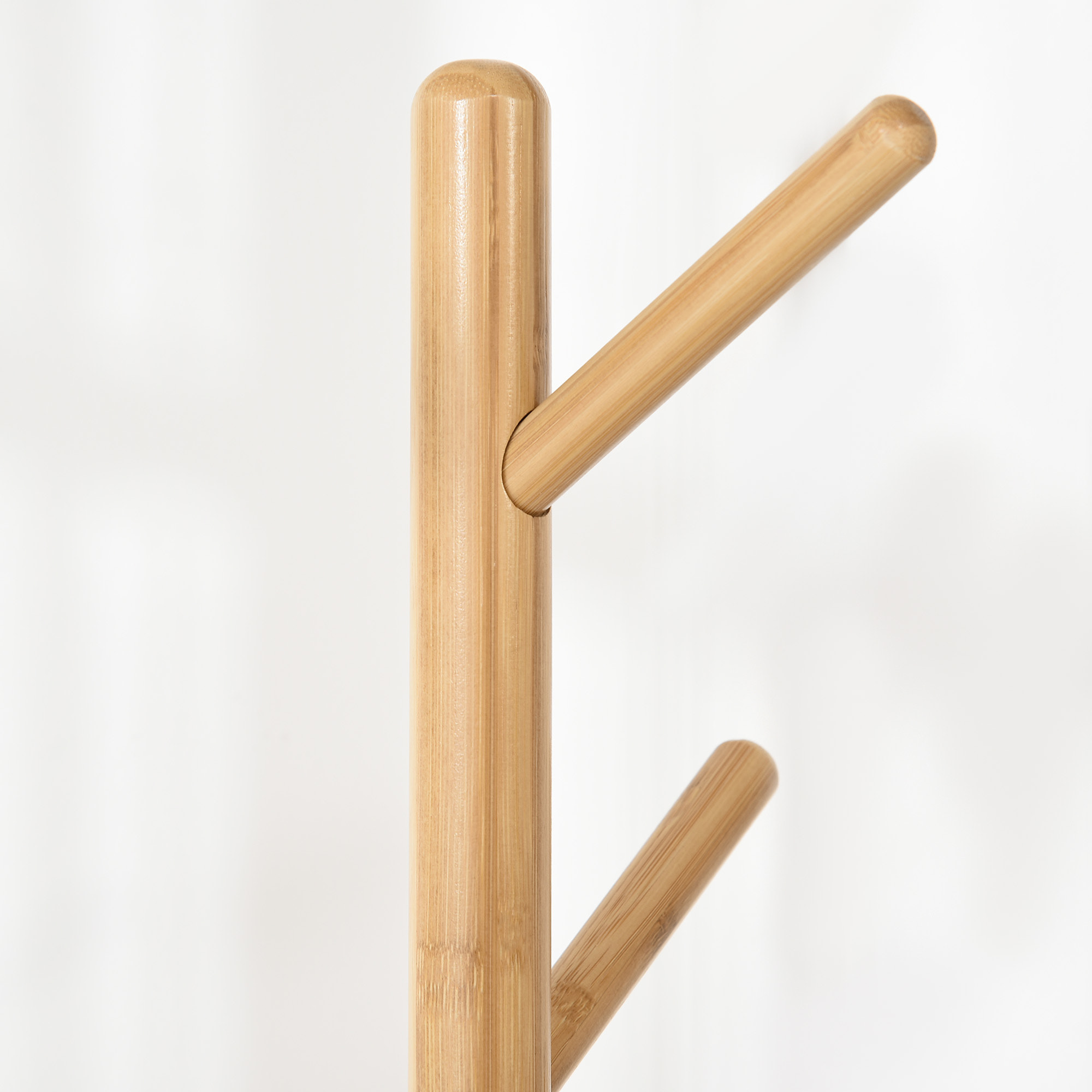 Porte-manteau design scandinave branches 5 patères 2 étagères MDF blanc bois bambou verni