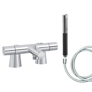Mitigeur baignoire Simone + pommeau de douche Shift Ellipse + flexible de douche lisse + colonnettes