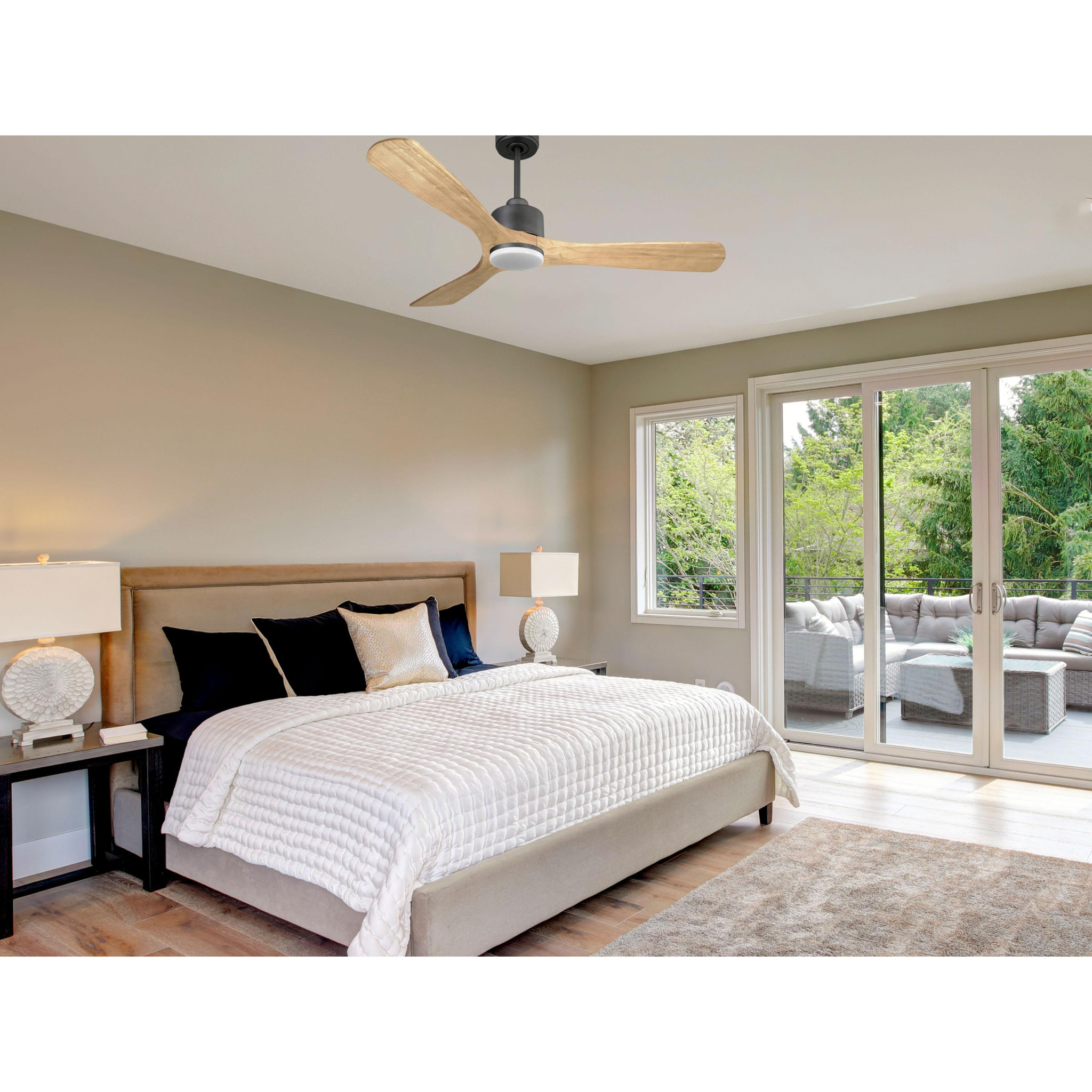 Ventilador de techo Reversible Termostato Dimable Wifi Motor DC Techos Inclinados Mando a Distancia Luz tres tonos Hypersilence Memoria ParosD132C03LED65270 PURLINE