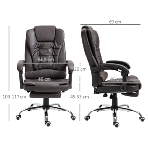 Silla de Oficina Reclinable Silla de Escritorio con Reposapiés Silla Ejecutiva Giratoria con Altura Ajustable Tapizada en PU y Reposabrazos para Estudio Café