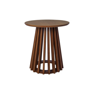 Set de 2 tables basses rondes plateau effet bois noyer et pieds en bois de sapin. Ø40cm et Ø60cm