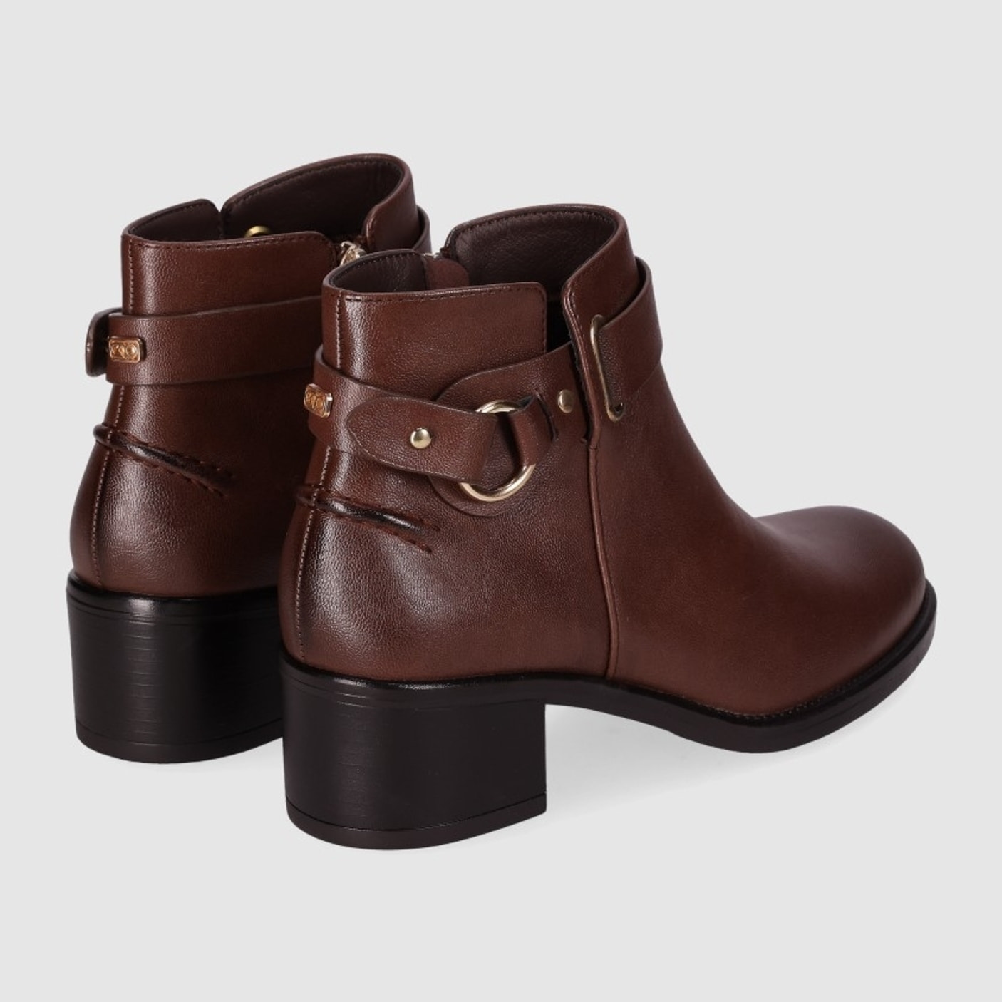 Botines de Piel Sintética - Marron - Tacón: 5 cm