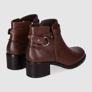 Botines de Piel Sintética - Marron - Tacón: 5 cm
