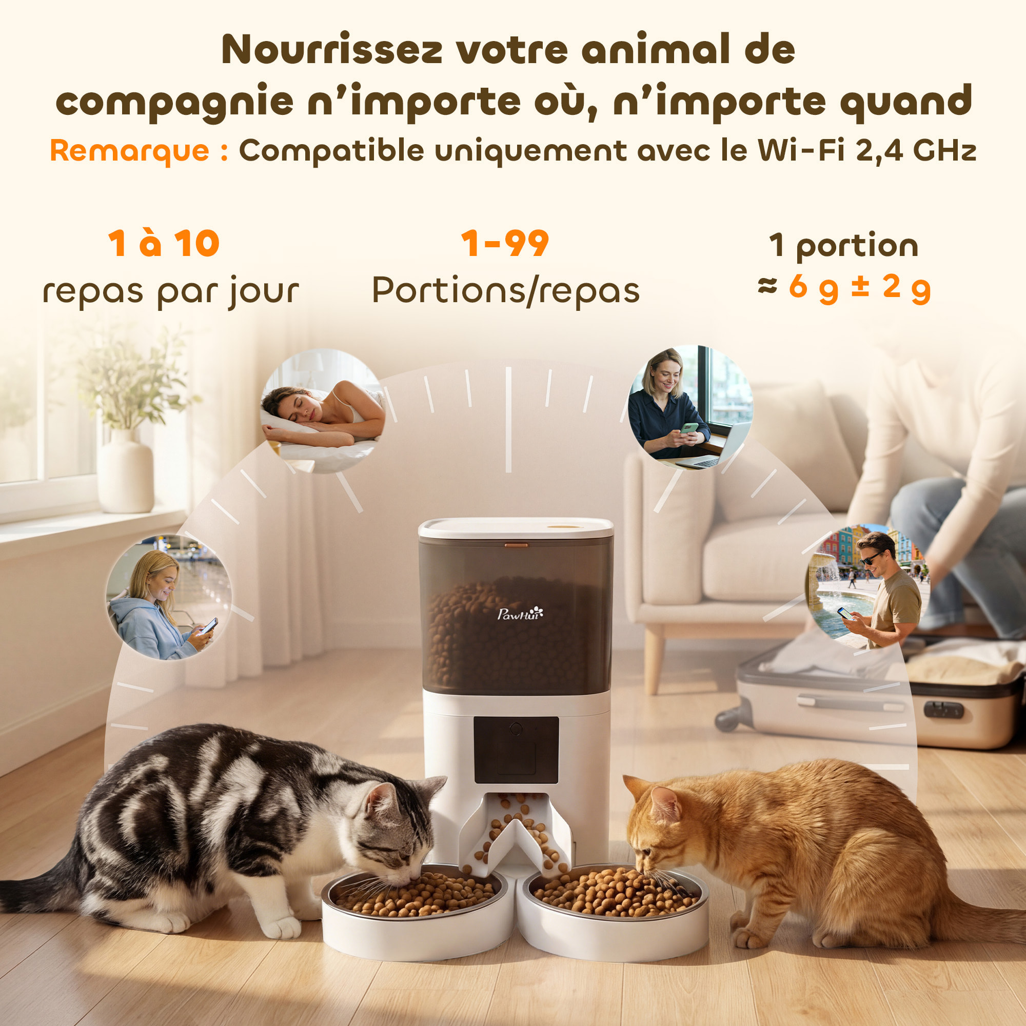 Distributeur automatique croquettes chat 6L 2 gamelles acier inox