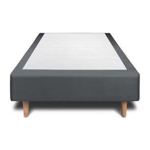 Lit avec tête de lit bandes horizontales velours et sommier tapissier Ep20