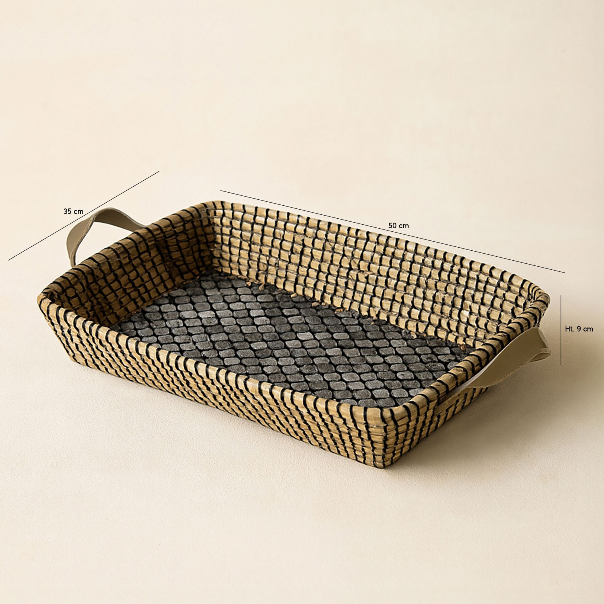 Grand plateau en jonc de mer et nacre KOS