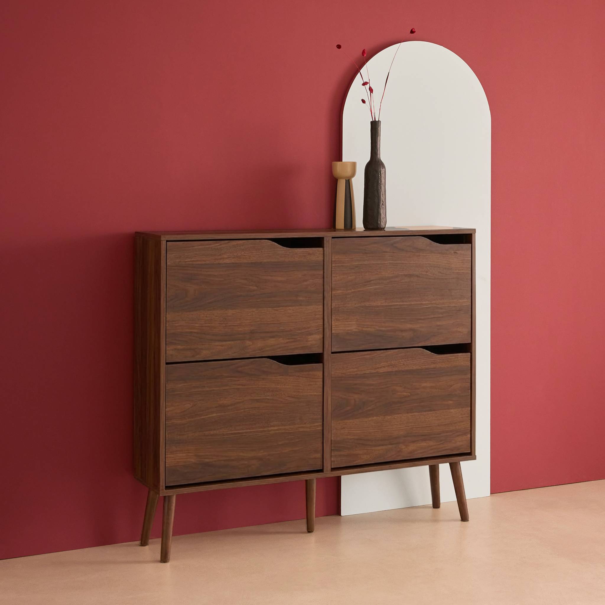 Meuble à chaussures décor bois 4 abattants NEPAL