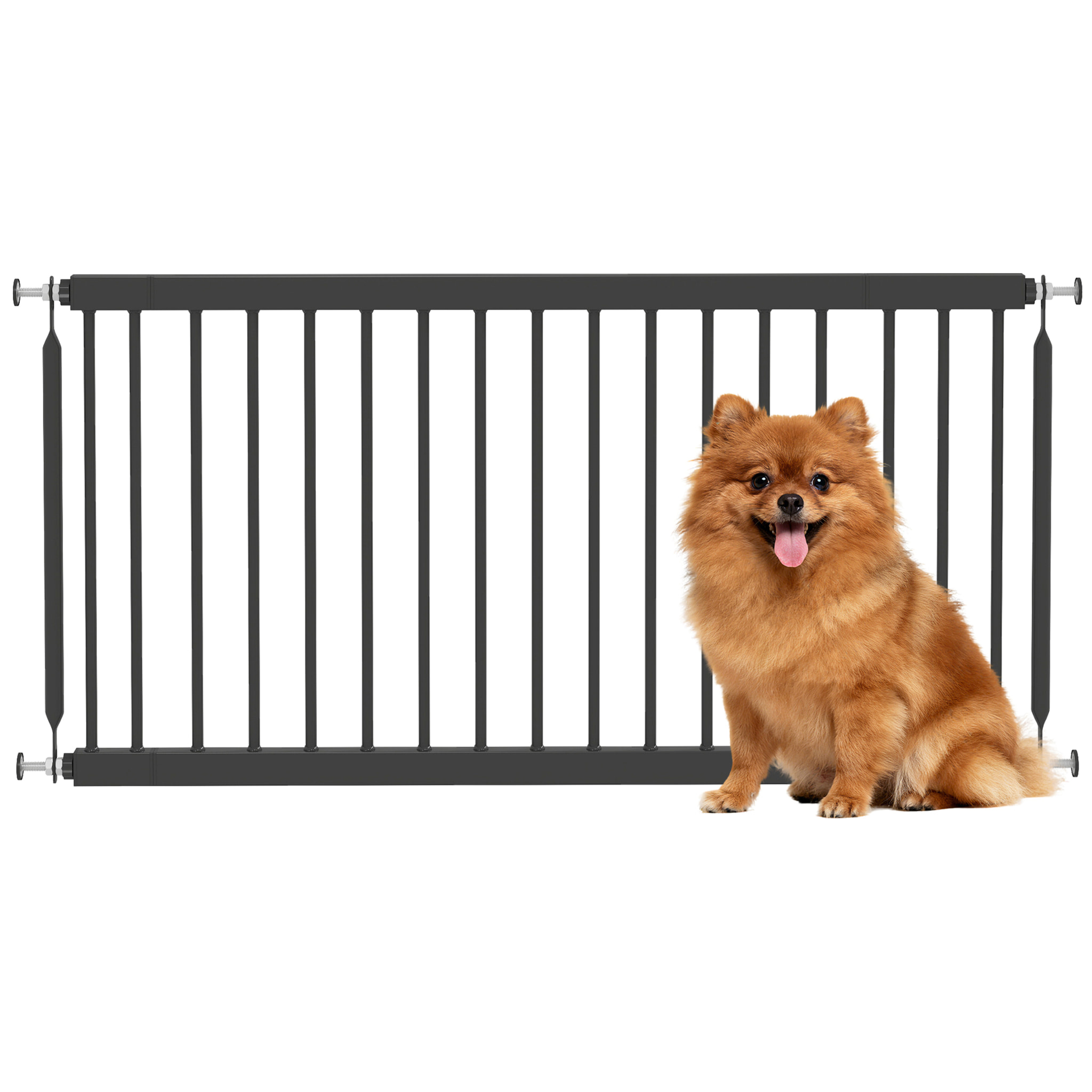 Barrera de Seguridad para Perros Pequeños Extensible 67-93,5 cm, Altura 45 cm, para Puertas y Escaleras, Puerta para Perros con Montaje a Presión, 2 Extensiones 7/14 cm, Negro